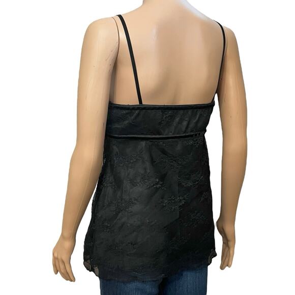 Y2K Lace Babydoll Tank Top Small Black Witchy Whimsigoth Velvet Trim Bow Long - Picture 3 of 10